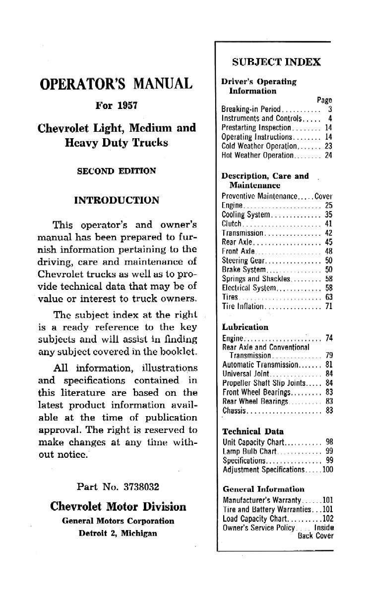 1957 Chevrolet Trucks Operators Manual Page 13
